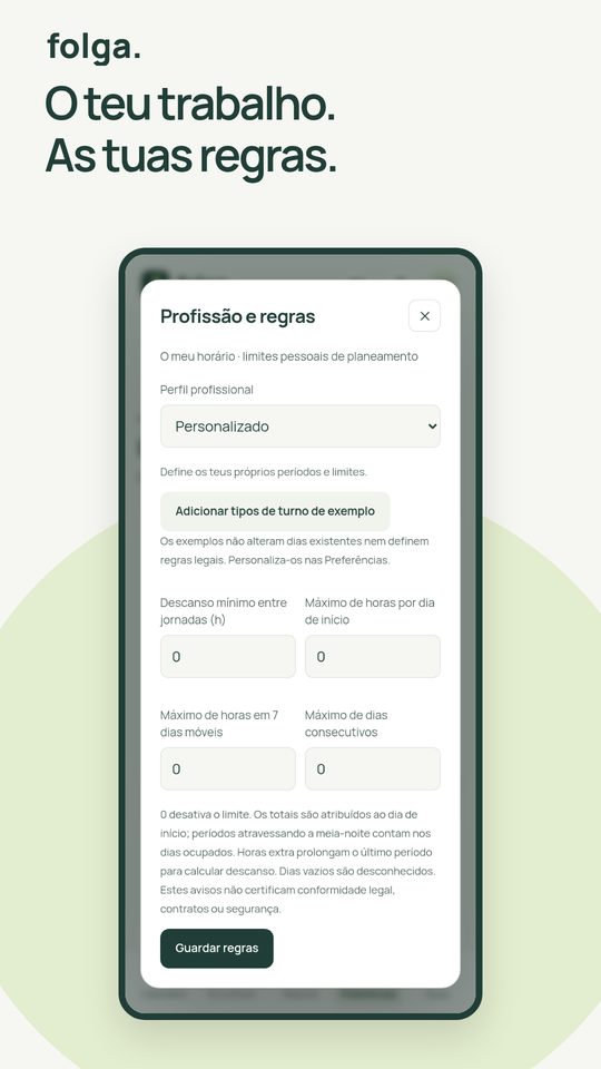 Folga — Turnos e horários — 3